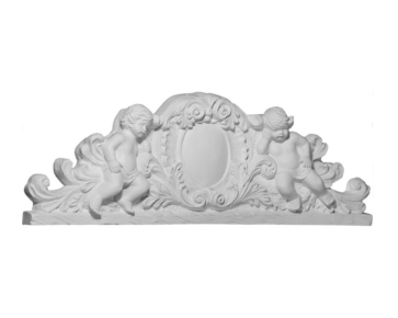28 1/2in. W x 9 5/8in. H x 2 3/4in. P Scroll Angel Center with Scrolls